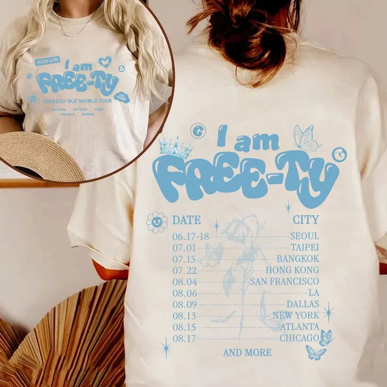 GIDLE T Shirt I Am FREE TY World Tour Merch T-shirt (G)I-DLE Fans