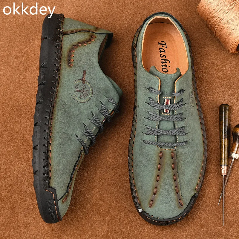 Formal Shoes for Men leather shoes Round Toe Flat Casual Comfortable Trendy All-match Outdoor Loafers Leather Shoes for Men Spring Summer