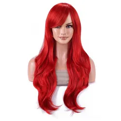 Mermaid-Inspired Long Red Curly Wig for Halloween Cosplay and Daily Wear (Red)