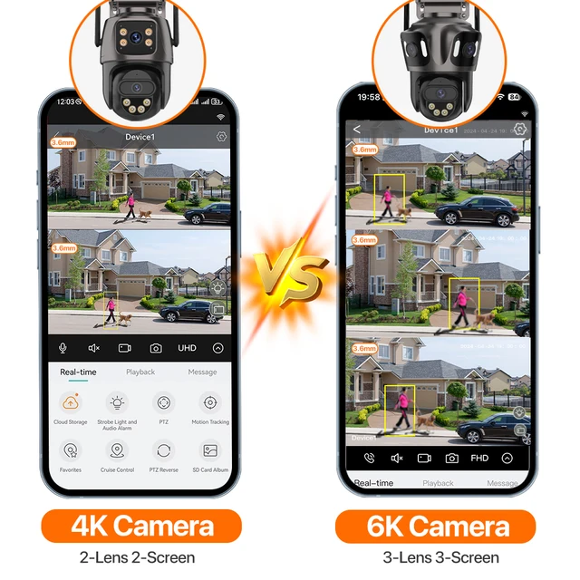 6K HD Outdoor Wifi PTZ Camera Three Lens 4K Dual Screen IP Camera Auto Tracking Color Night Video Surveillance CCTV P2P iCsee 5