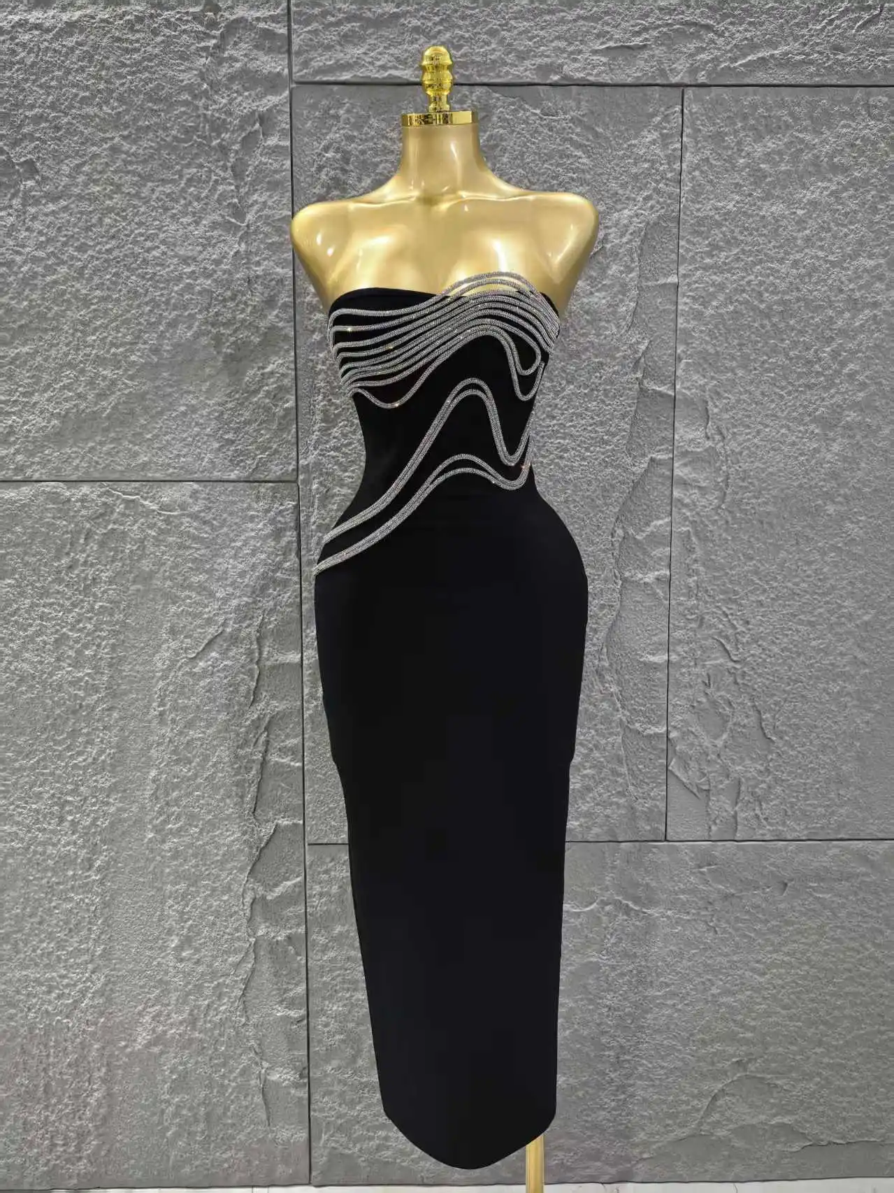 Women Sexy Strapless Shinning Crystal Mesh Bodycon Long Bandage Dress Evening Party 2025 New Birthday Outfit