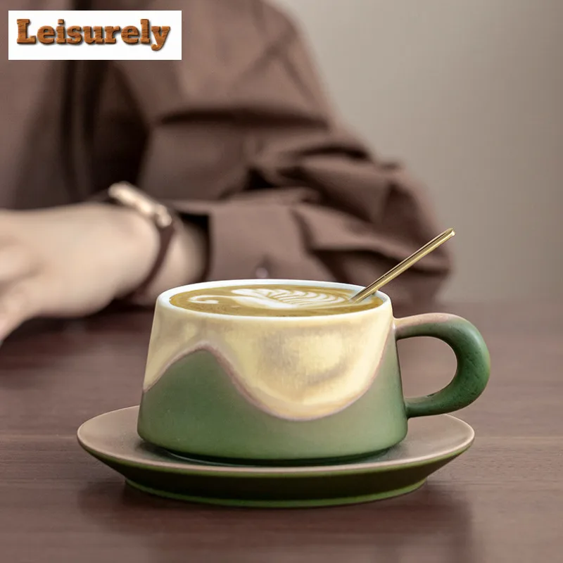 240ml Gradual Change Color Hills Coffee Mug with Plate Elegant Beer Cup Afternoon Tea Mug Cup Saucer Kit Drinkware Decoration