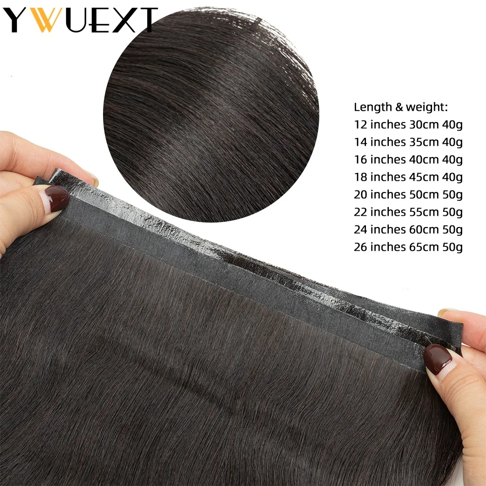 Light Yaki Straight Tape Weft Human Hair Extensions 40-50g Long Invisible Hair Bundles Natural Black PU Skin Weft Remy