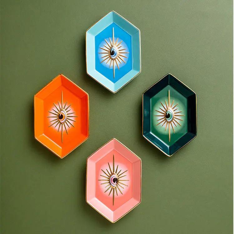 Description Picture 6 of itemCreative Colorful Hexagonal Eye Tray Ceramic Home Porch Decorations Ornaments Jewelry Storage Tray Desktop Decorative Tray