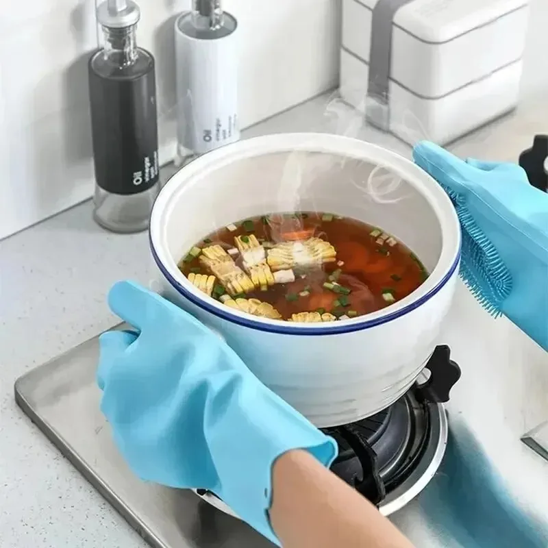 Dishwashing Cleaning Gloves Magic Silicone Rubber Dish Washing Gloves for Household Sponge Scrubber Kitchen Cleaning Tools 3