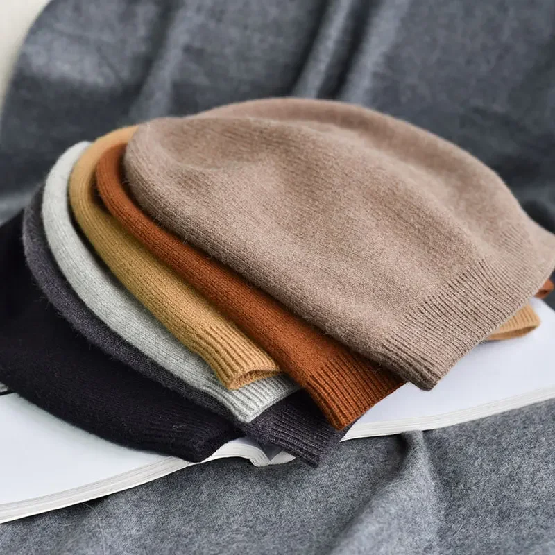 6 Colors Unsex Autumn Winter Solid Color Real Cashmere Beanies Matched New Cashmere Man Woman Warm Skullies Autumn Cap for Women