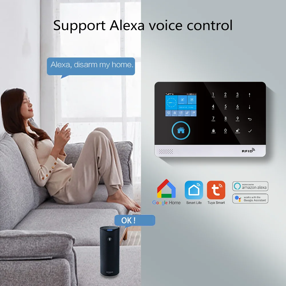 MULO Alarm System For Home Burglar Security 433MHz GSM Home alarm Wireless PG103 WiFi Alarma Tuya Smart App Work With Alexa 2