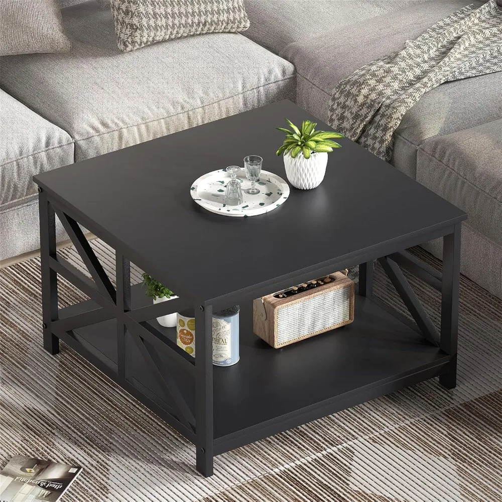 Coffee Table with Storage, Small Square Center Tables with Seamless One-Piece Tabletop Farmhouse Style,Coffee Table 2