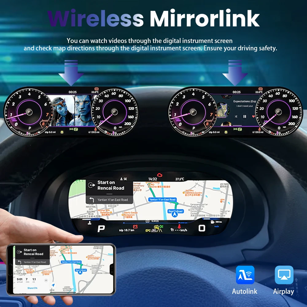 Panel de Instrumentos Digital Inalámbrico con Pantalla LCD de 10.25 Pulgadas y Resolución 1920*720P, Compatible con CarPlay y Android Auto, para Volkswagen Passat B7, CC, Magotan B7, Velocímetro, Navegación 5