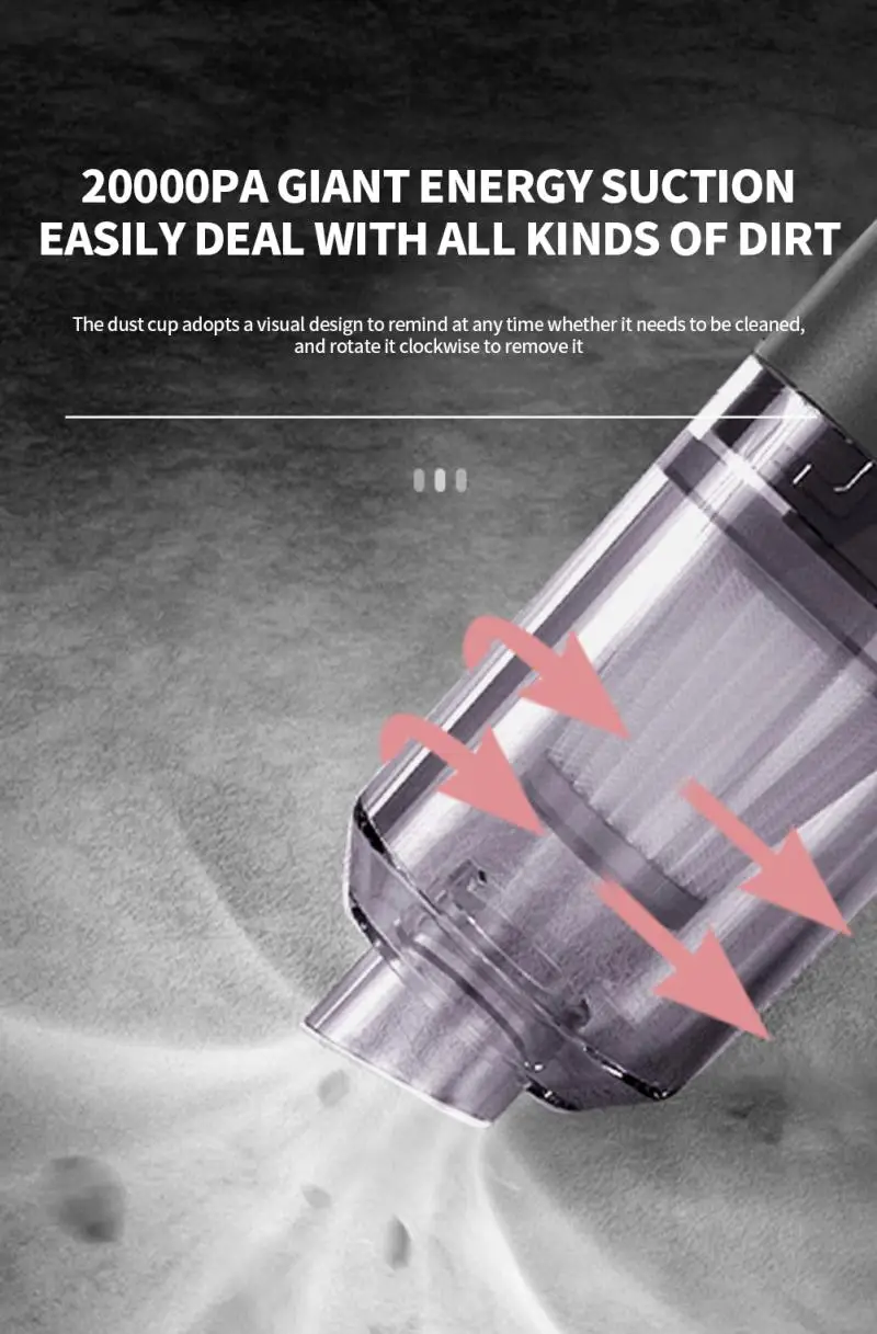 20000Pa Wireless Car Vacuum Cleaner Cordless Handheld Auto Vacuum Home & Car Dual Use Mini Vacuum Cleaner With Built-in Battrery