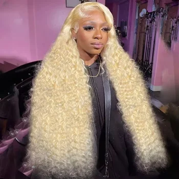 613 Honey Blonde Deep Wave 13x6 HD Lace Frontal Wig Human Hair Wet And Wavy Curly Wigs 30 40 Inch Water Wave Brazilian Colored 13x4 Lace Front Wigs For Women 1