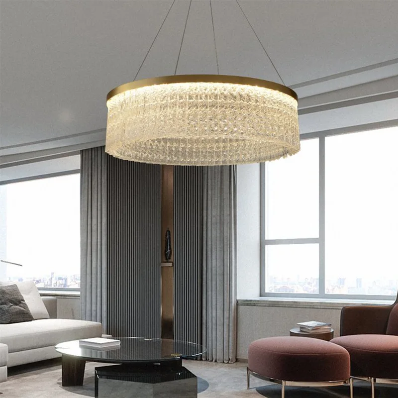 

Large Circle Creative Light Luxury Living Room LED Crystal Chandelier Modern Minimalist Kitchen Master Bedroom Bar Hanging Lamps