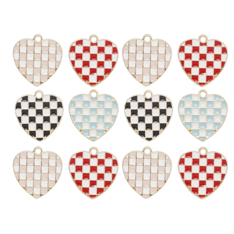 

10pcs Checkered Heart Charms Metal Enamel Pendant Charms for Earring Keychain Hair Bracelet Jewelry Making Supplies Diy Bags