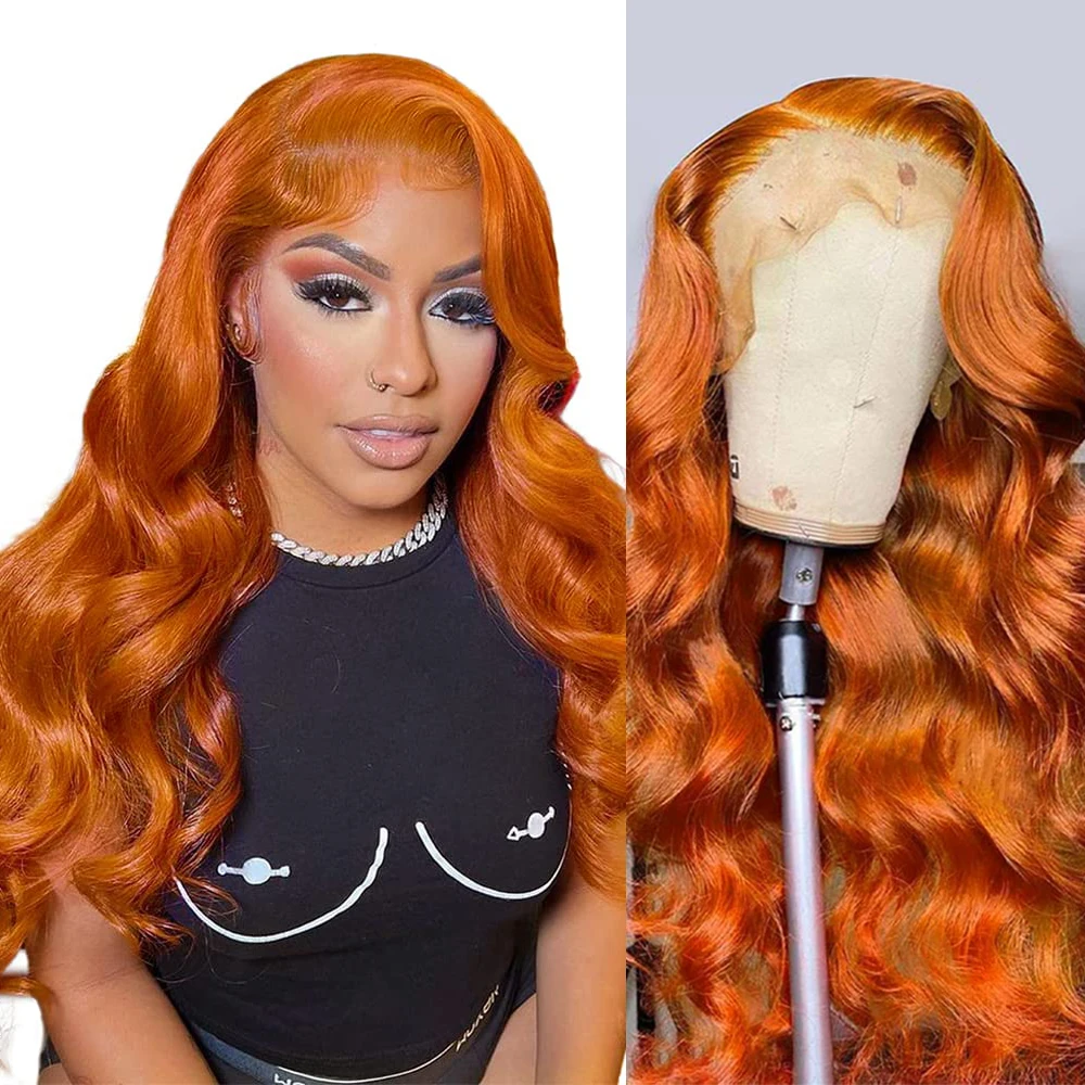 

Body Wave Lace Front Human Hair Wigs Ginger Preplucked HD Transparent Lace Wig 13x4 13x6 Orange Highlight Lace Frontal Wig