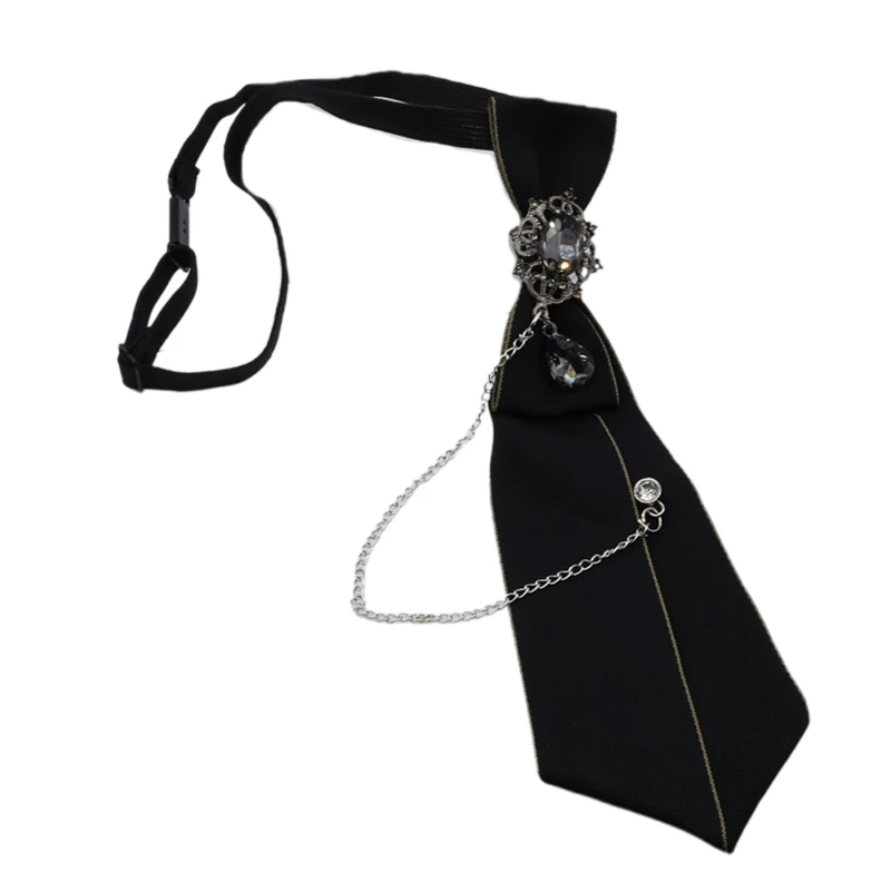 

Men Women Steampunk Black Necktie Gothic for Rhinestone Metal Chain Crystal Pendant Jewelry Bowtie Adjustable Pre-Tied Bow Tie