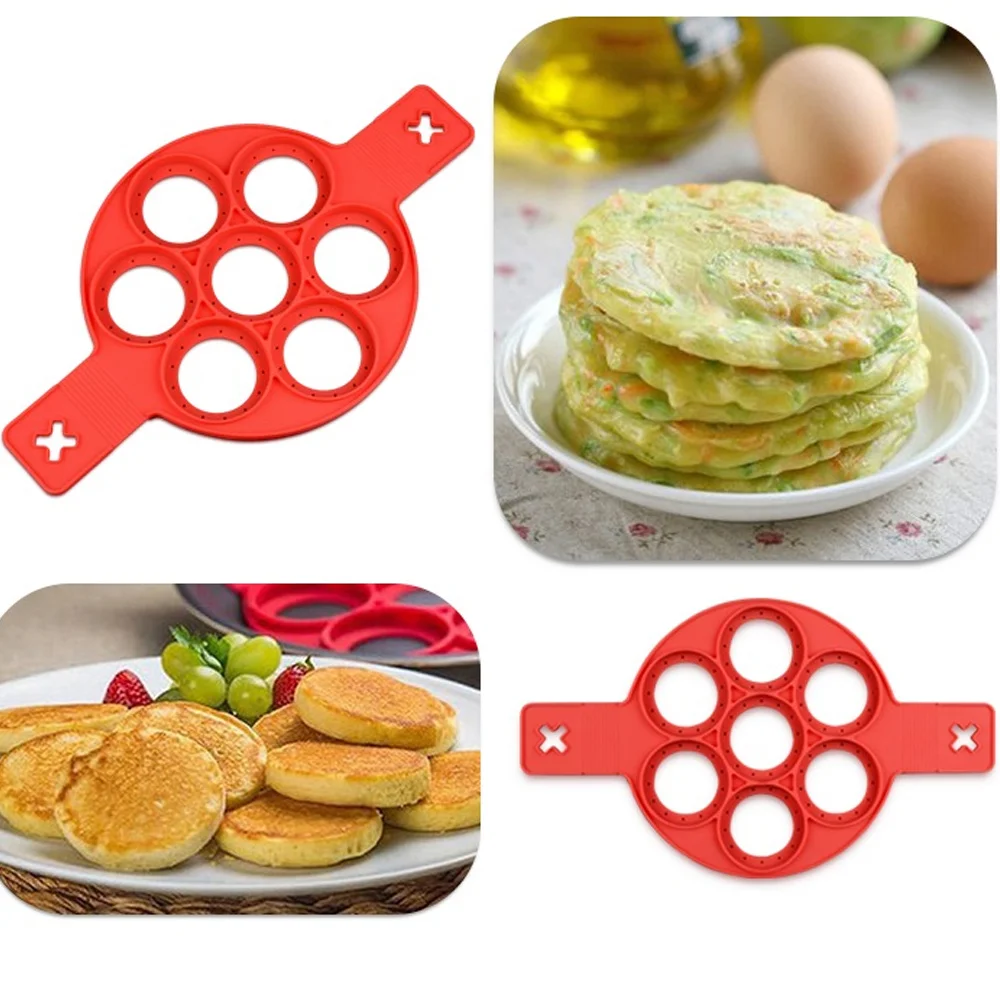 yosicl 7 Hole Egg Pancake Ring Nonstick Pancake Souffl Making Mold Silicone Cake Shaper Tool Kitchen Baking Accessories, 7 Holes-Heart