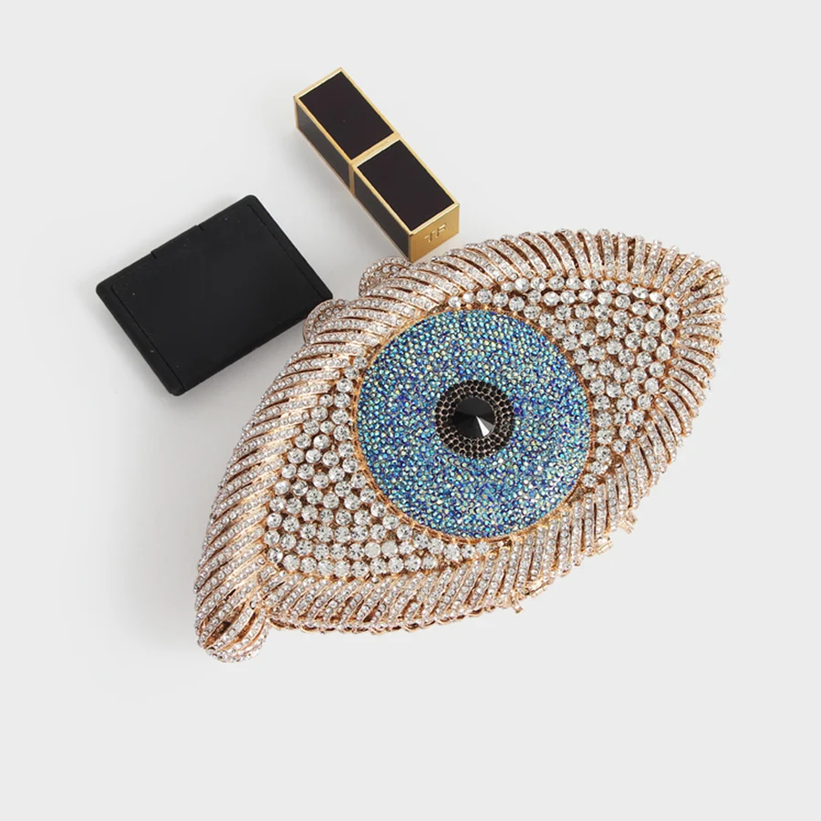Luxury Animail Designer Evil Eye Crystal Handbag Borsa Da Sera Da Donna Oro Argento Nero Pochette Da Festa Pochette Da Banchetto Da Donna