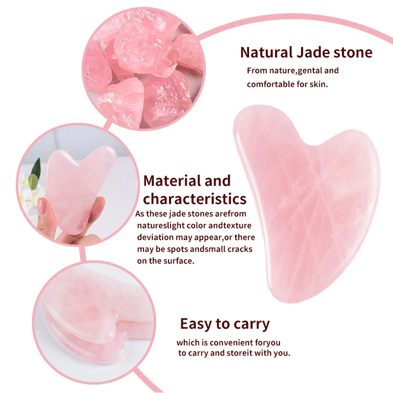 Natural Jade and Rose Quartz Gua Sha Facial Massager Tool for Face Lift and Slimming