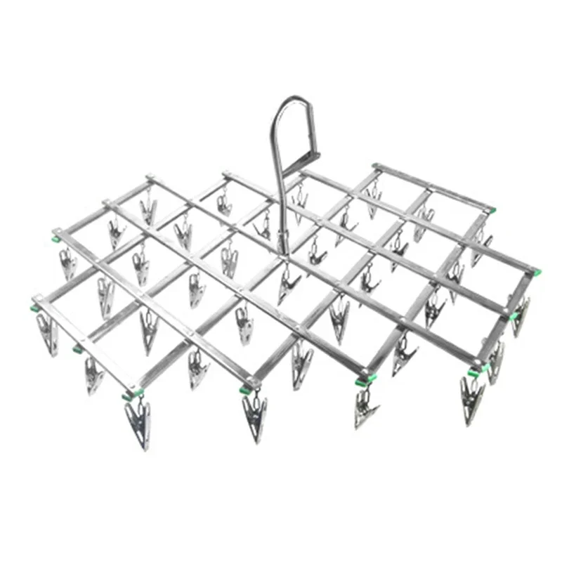16/35 Clips Stainless Steel Laundry Rack Foldable Sock Clothes Airer Folding Hanger Drying Hanger Clothes Underwear Socks Holder 3