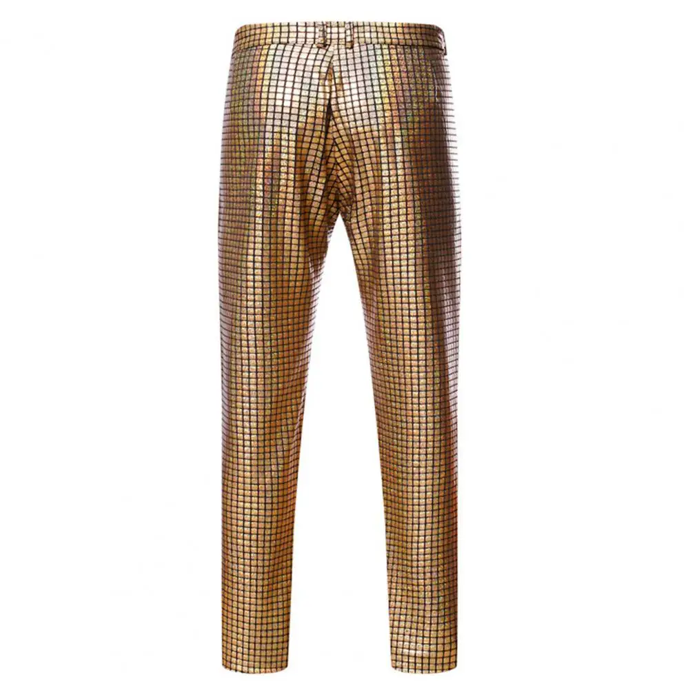 

Men Solid Pants Button Zip Fly Pants Sparkling Men's Disco Pants Rainbow Sequin Trousers for Nightclub Dj Stage Performances