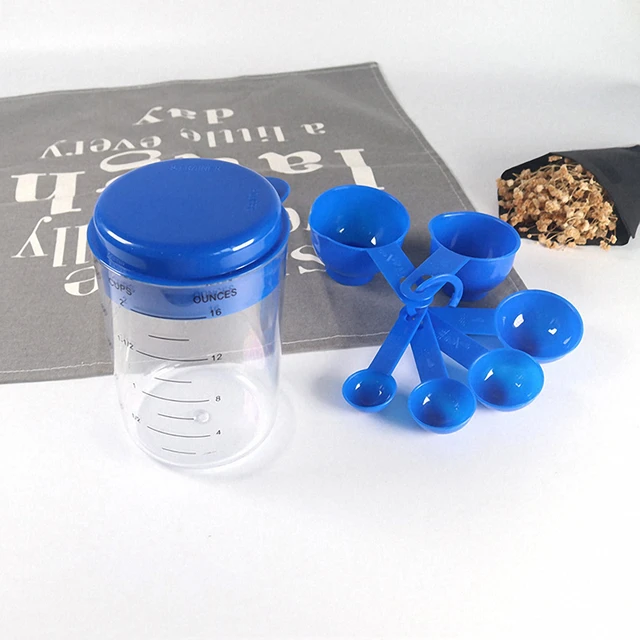1 Set Kitchen Measuring Tools Blue Plastic Measuring Cup Spoons Sets For  Kitchen Baking Coffee Graduated Spoons