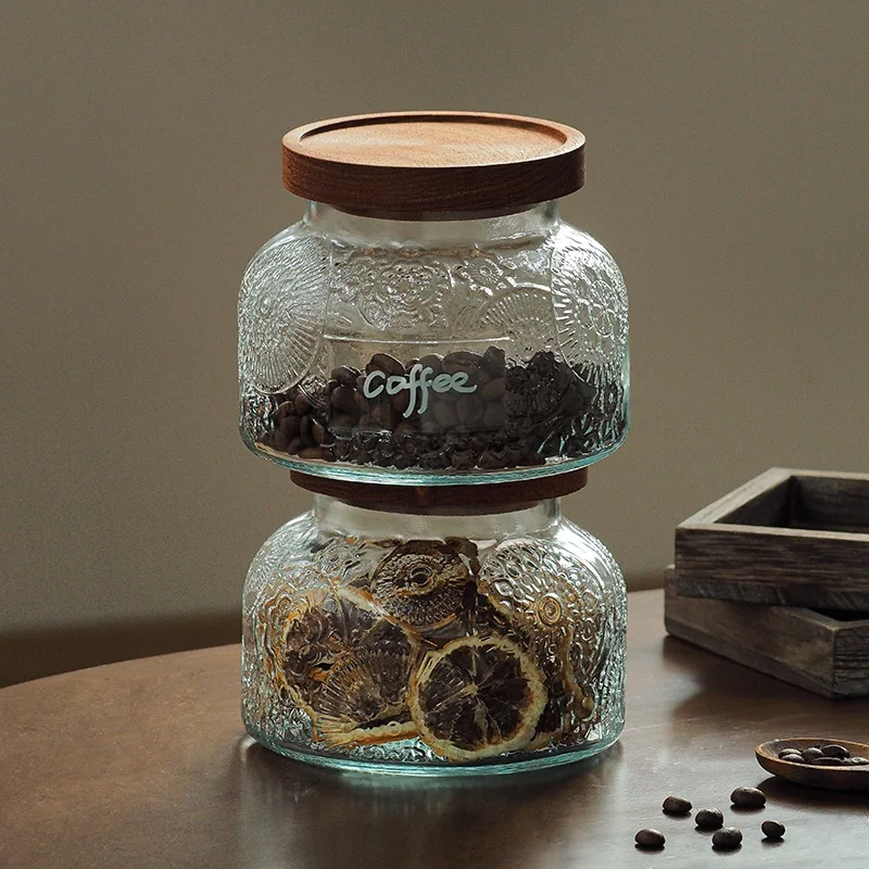 Retro Glass Jar Sealed Storage Jar Moisture-Proof Sugar Jar Tea Jar Food-Grade Storage Jar Glass Jar Kitchen Food Seasoning Suga 2