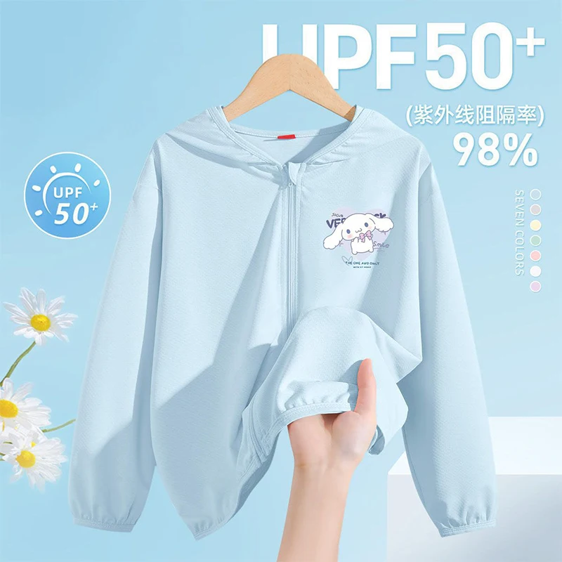 

Одежда для защиты от солнца для девочек Kuromi Sanrio Kawaii аниме топы с принтом в виде коричника летние милые пальто с УФ-защитой подарок для ребенка