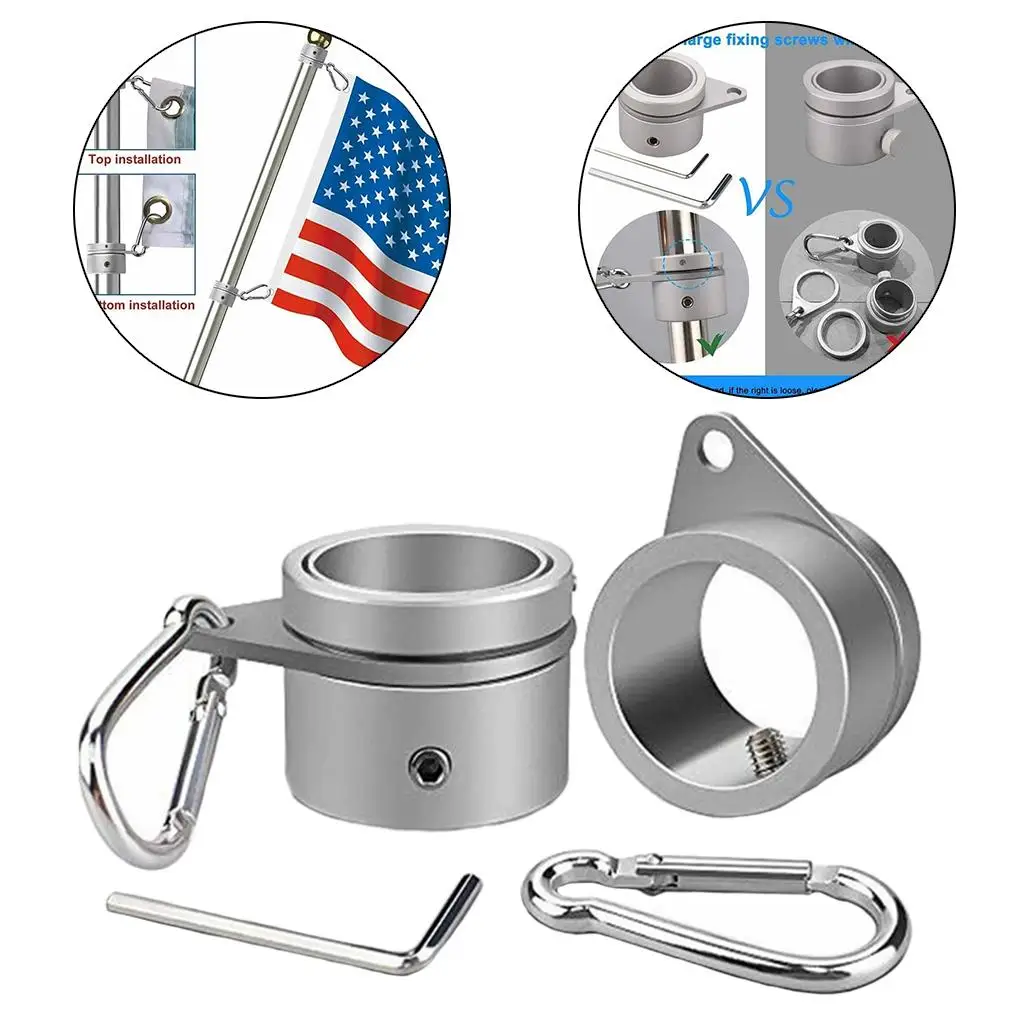 Aluminum Alloy Flag Pole Rings Anti Wrap Mounting Rings 360 Degree Rotating Clip Spinning Flag Pole Kit