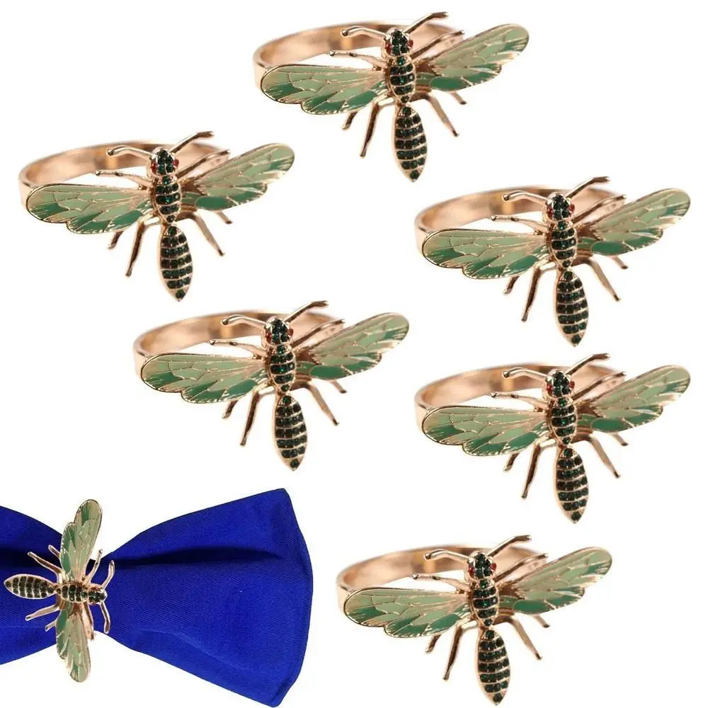 

4pcs Metal Napkin Rings Elegant Drip Diamond Bee Dragonfly Style Napkin Holders Tissue Button Christmas