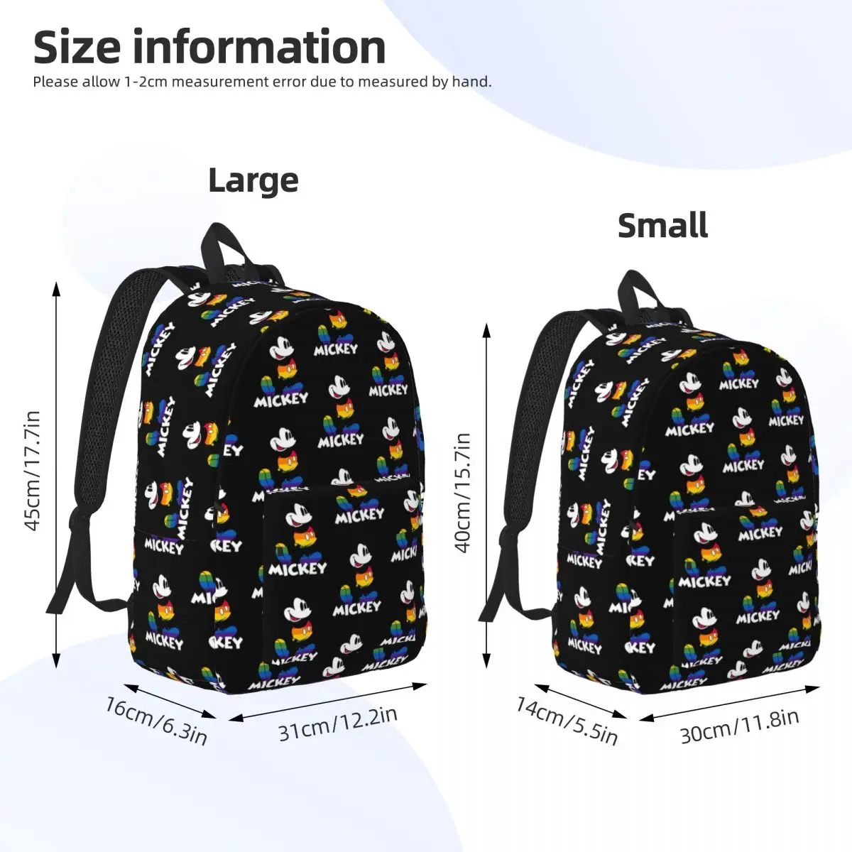 Classic Mickey Rainbow Stripes Backpack for Men Women Casual Student Work Daypack Laptop Computer Canvas Bags Gift