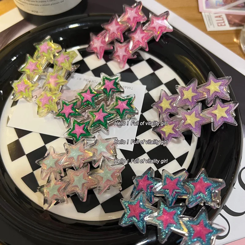

1 Pairs Sweet Shinny Fine Flash Star Hair Clips For Women Fashion Girl Barrettes Hairpin y2k Accessory One-word Bangs Side Clip