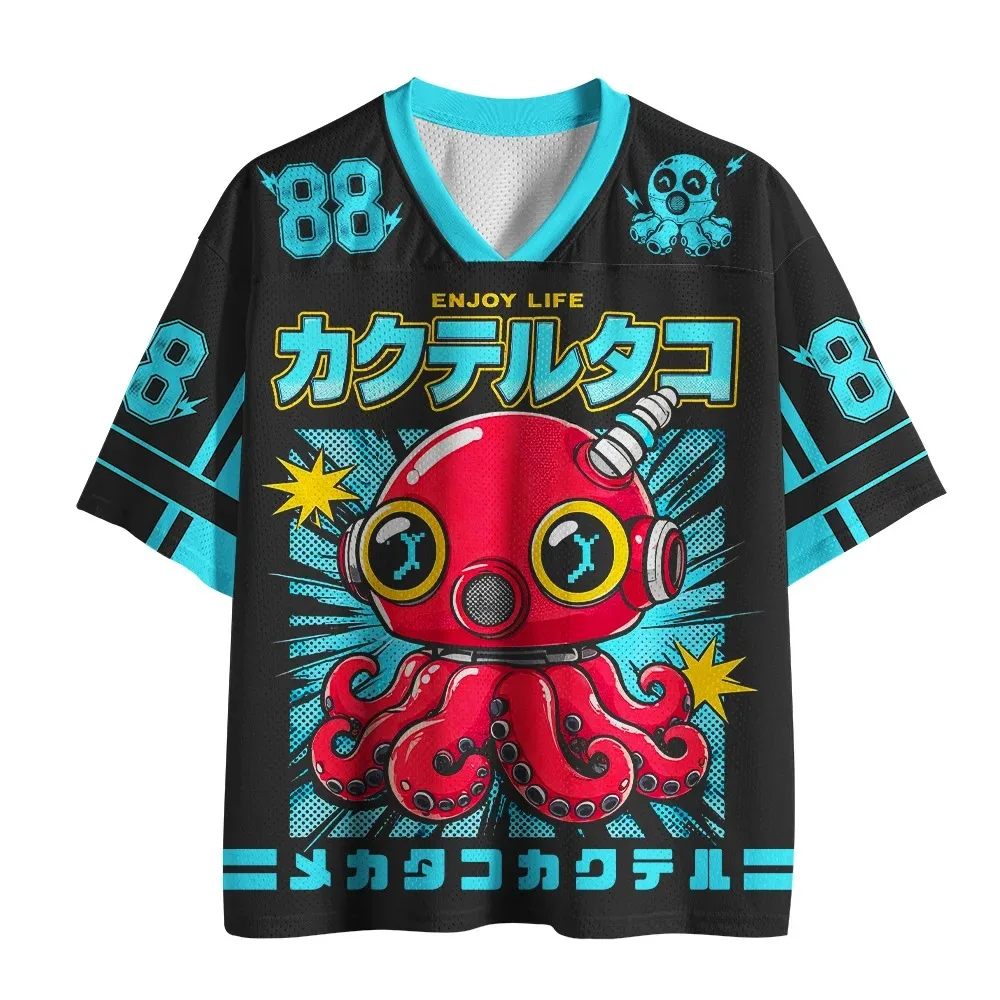 Harajuku Mechanischer Oktopus 3D-Druck Sport Schnelltrocknend Atmungsaktiv Herren V-Ausschnitt T-Shirt Outdoor Street Casual Cyberpunk Mode Eltern-Kind