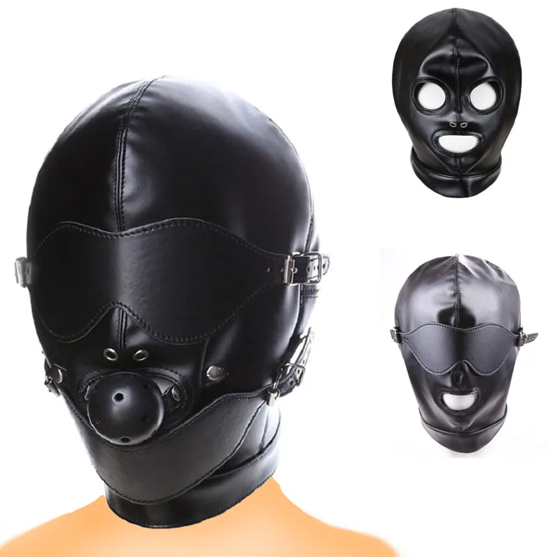 Leather Slave Head Hood Mask Party Zip Lock Eye Mouth Restraint Roleplay Game 