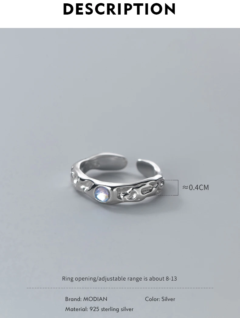 Modian Real 925 Sterling Silver Irregular Exquisite Adjustable Ring Moonstone Opening Rings for Women Birthday Jewelry Gift Modian Real 925 Sterling Silver Irregular Exquisite Adjustable Ring Moonstone Opening Rings for Women Birthday Jewelry Gift