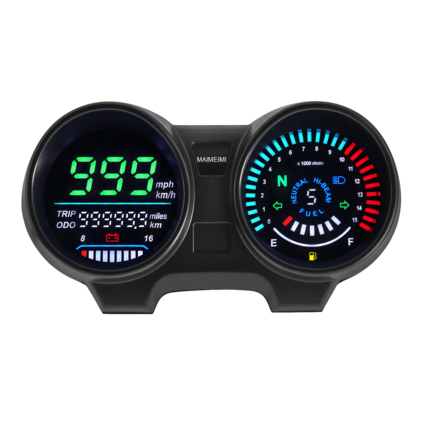 Qiilu Digital Motorcycle Tachometer Speedometer Odometer Gauge 12000RPM LED Backlight High Brightness Dashboard Display
