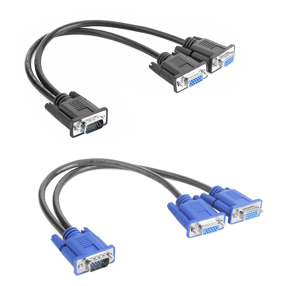 VGA Cable VGA Cable Adapter Computer Monitor One in Two Out Distributor VGA Splitter Cable 1 Computer to Dual 2 Monitor Male to Female Adapter Wire