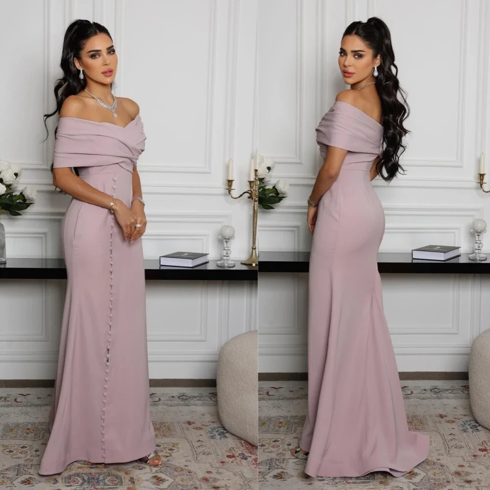 

Prom Dress Saudi Arabia High Quality Exquisite Off-the-shoulder A-line Evening Shirred Satin Custom