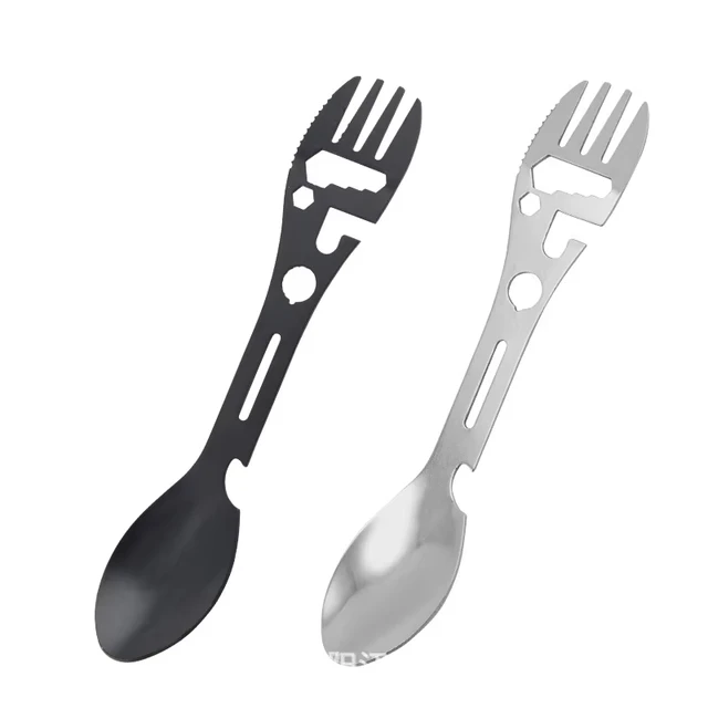 Outdoor Fork Spoon Versatile Outdoor Camping Tool Lightweight Fork Spoon Bottle Opener for Survival Tactical Utility for Easy 6