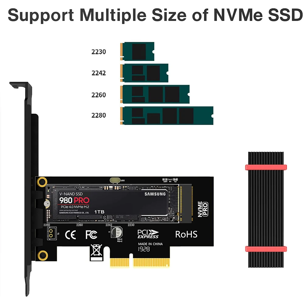 Pcie para Adaptador Nvme com Dissipador de Alumínio 64gbps Pcie4.0 x4 Gen4 Nvme M.2 Placa de Expansão 2230 2242 2260 2280 M-key Jeyi-m.2 - Imagem 4
