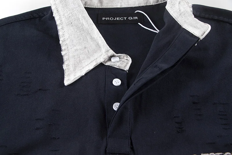 Hip Hop Vintage Washed Black Dirty Damaged PROJECT G/R Polo Shirts Men Women Casual Oversized Logo Embroidery Striped Shirt 16 S81aefd265b0b4ee08c7fba0d1a8692276
