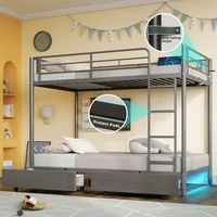 Metal Bunk Bed Twin Over Twin with USB Charging Station LED Bunk Bed with 2 Storage Drawers, Bed with Safety Guardrail & Ladders 2