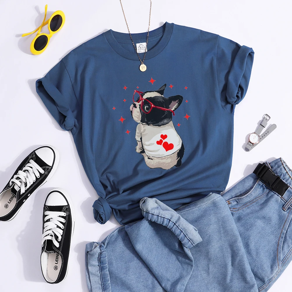 T-Shirt femme, humoristique et mignon, avec chien américain Boston Terrier, à la mode, Cool, de rue, Hip Hop, doux et respirant, 715_voghion.com