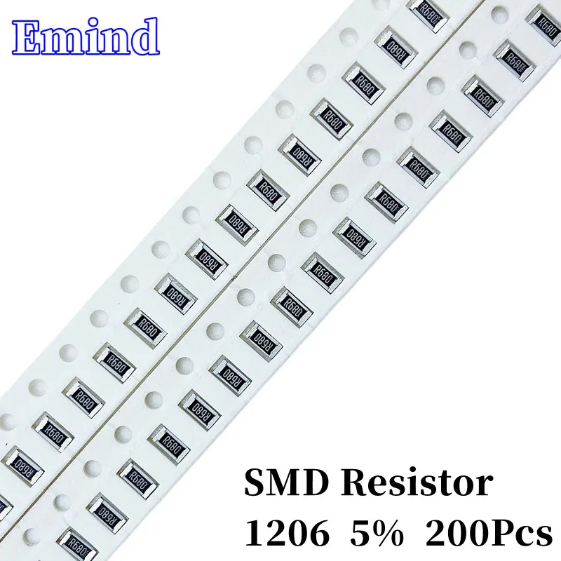 200Pcs Smd Resistor 1206 5% 0R 10 56 68 100 120 560Ohm 1K 2K 20K 4.7K 5.6K 6.8K 47K 56K 560K 680K 1M Diy Electronic Components 5pcs lot resistor capacitor inductor ic smd smt components sample book empty page for 0402 0603 0805 1206 electronic component