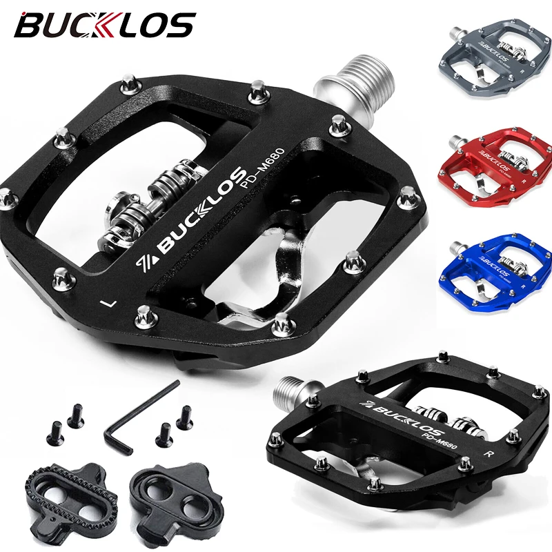 BUCKLOS SPD 듀얼 자동 잠금 MTB 플랫폼 페달, 발받침 산악 자전거 페달, 미끄럼 방지 클립리스 자전거 부품