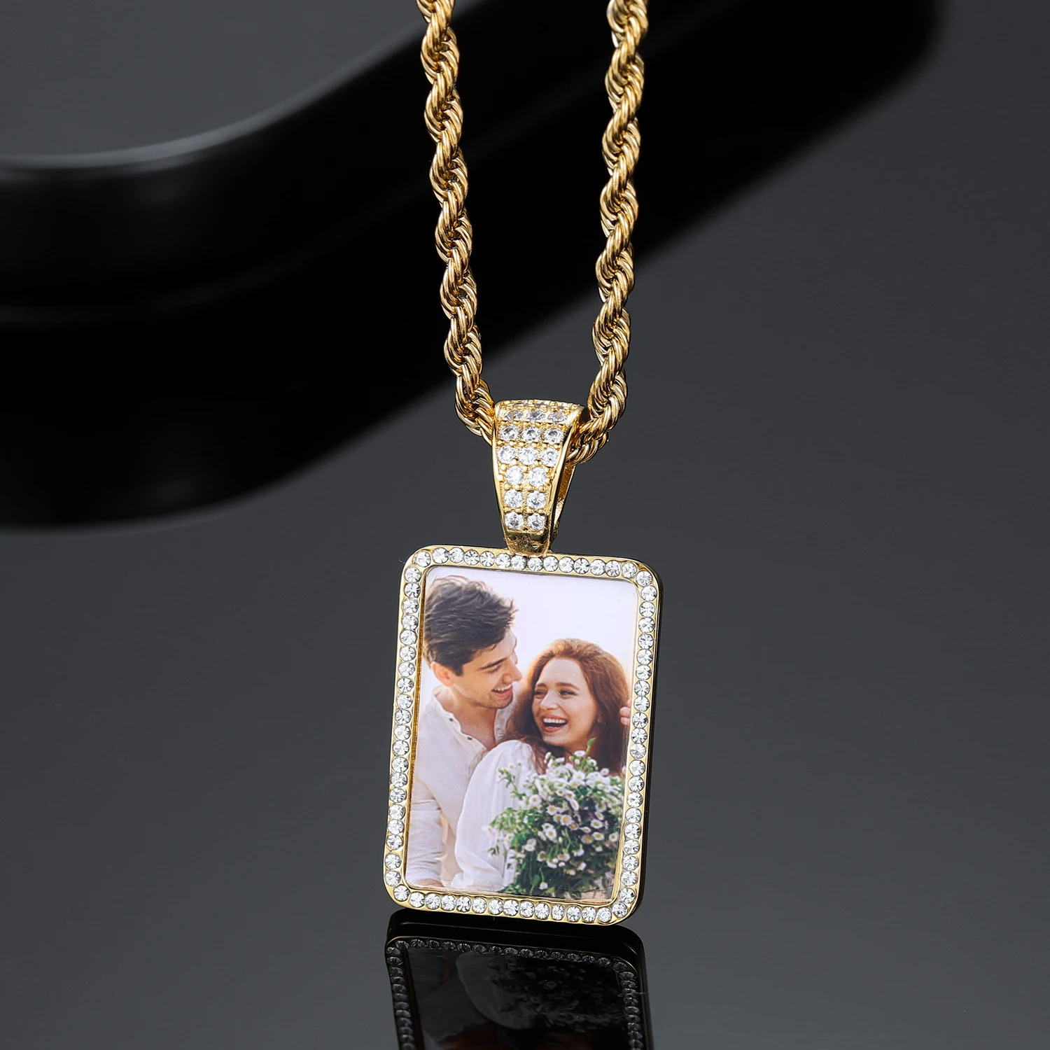 Custom Photo Pendant Necklace Personalized Hip Hop Jewelry Gifts For Women Men 18K Gold Plated Stainless Steel Memory Pendant