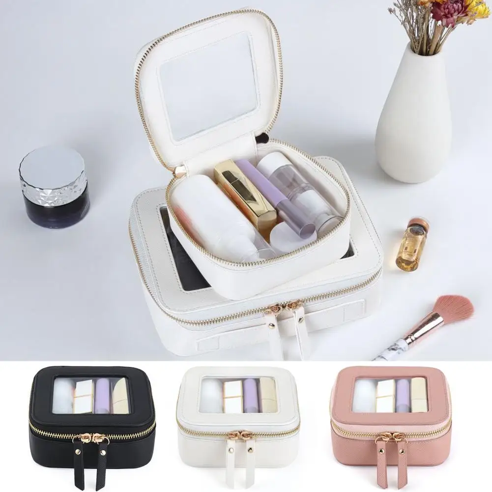 Tsa Approved Cosmetic Bag Waterproof Faux Leather Transparent Cosmetic Bag with Dual Zipper Closure for Outdoor Business Travel 2