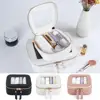 Tsa Approved Cosmetic Bag Waterproof Faux Leather Transparent Cosmetic Bag with Dual Zipper Closure for Outdoor Business Travel 2