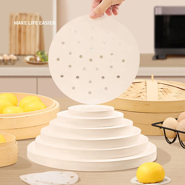 50/100 pièces papier à vapeur en bambou jetable antiadhésif tapis à vapeur papier à l'huile friteuse à Air four cuisine Pan Pad Airfryer Bakpapier 1
