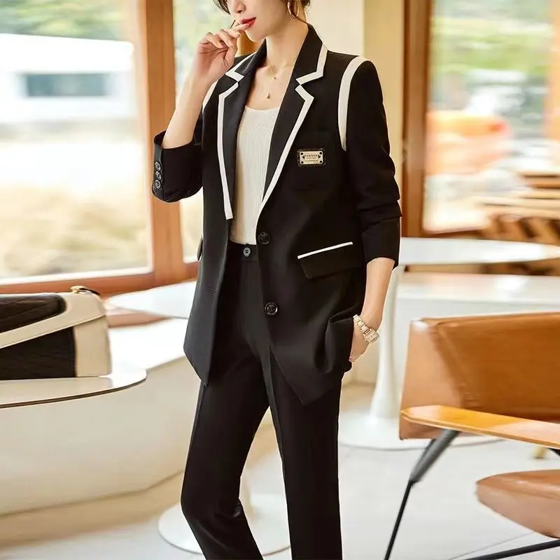 spliced-jacket-blazer-casual-wide-leg-pants-two-piece-elegant-women's-pants-set-summer-office-business-set-outfits-clothing