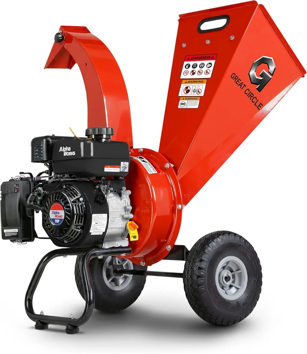 GreatCircleUSA Mini Wood Chipper Shredder Mulcher Ultra Duty 7 HP Gas Powered 3" Inch Max Wood Capacity EPA/CARB Certified